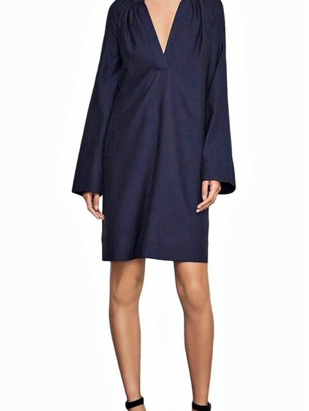 bcbgmaxazria womens roxanne shirred a-line shift dress navy xs
